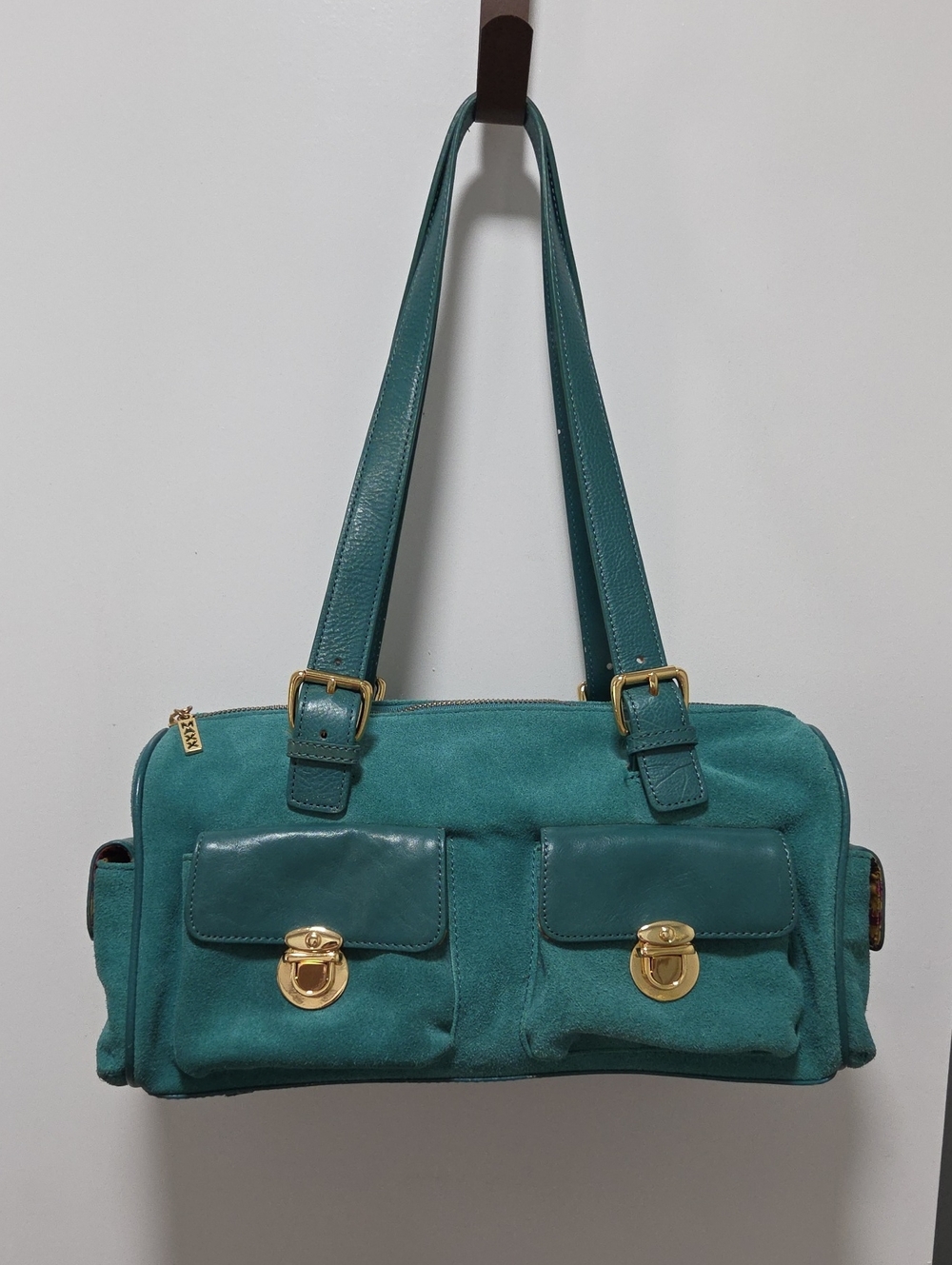 Maxx New York Teal Shoulder Bag with Gold Hardware